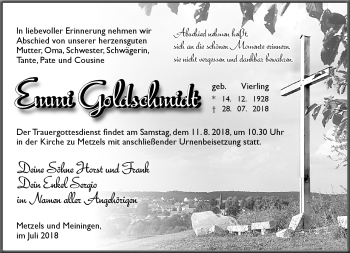 Traueranzeige von Emmi Goldschmidt von Südthüringer Presse