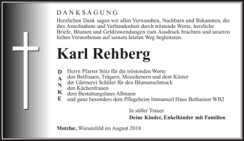 Traueranzeige von Karl Rehberg von Südthüringer Presse