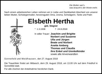 Traueranzeige von Elsbeth Hertha von Neue Presse Coburg