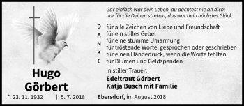 Traueranzeige von Hugo Görbert von Neue Presse Coburg