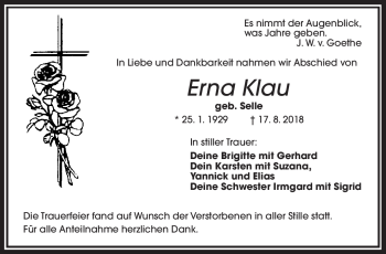 Traueranzeige von Erna Klau von Frankenpost