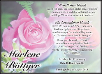 Traueranzeige von Marlene Böttger von Südthüringer Presse