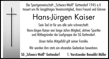 Traueranzeige von Hans-Jürgen Kaiser von Frankenpost