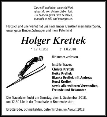 Traueranzeige von Holger Krettek von Südthüringer Presse