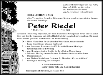 Traueranzeige von Peter Riedel von Südthüringer Presse