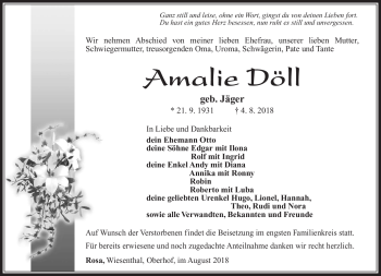 Traueranzeige von Amalie Döll von Südthüringer Presse