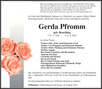 Traueranzeige von Gerda Pfromm von Südthüringer Presse