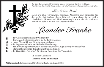 Traueranzeige von Leander Franke von Südthüringer Presse