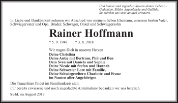 Traueranzeige von Rainer Hoffmann von Südthüringer Presse