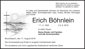Traueranzeige von Erich Böhnlein von Neue Presse Coburg