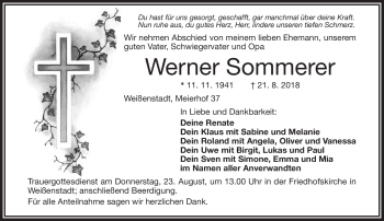 Traueranzeige von Werner Sommerer von Frankenpost