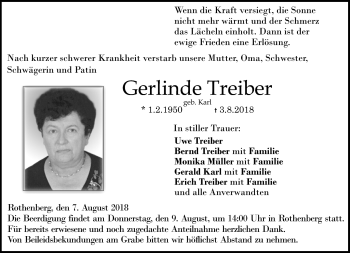 Traueranzeige von Gerlinde Treiber von Neue Presse Coburg