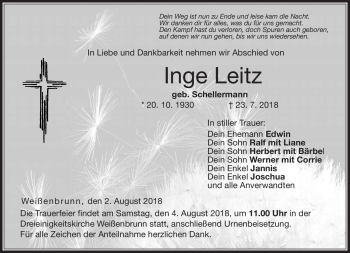 Traueranzeige von Inge Leitz von Neue Presse Coburg