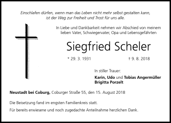 Traueranzeige von Siegfried Scheler von Neue Presse Coburg