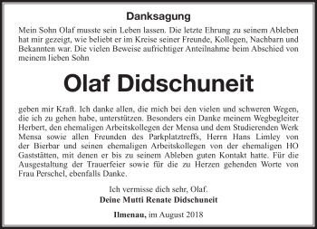 Traueranzeige von Olaf Didschuneit von Südthüringer Presse