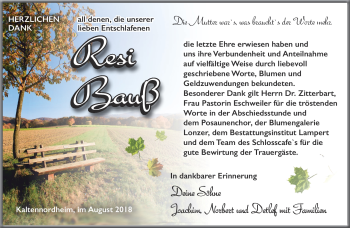 Traueranzeige von Resi Bauß von Südthüringer Presse