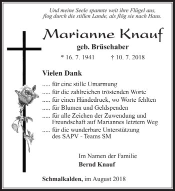 Traueranzeige von Marianne Knauf von Südthüringer Presse