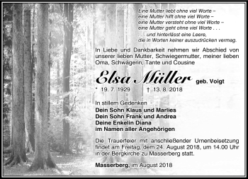Traueranzeige von Elsa Müller von Südthüringer Presse