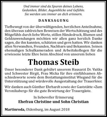 Traueranzeige von Thomas Steib von Südthüringer Presse