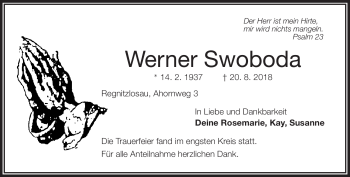 Traueranzeige von Werner Swoboda von Frankenpost