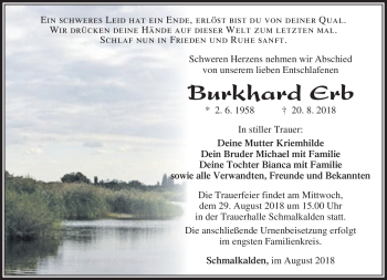 Traueranzeige von Burkhard Erb von Südthüringer Presse