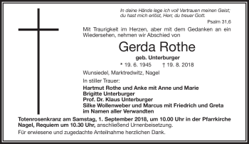 Traueranzeige von Gerda Rothe von Frankenpost