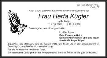 Traueranzeige von Herta Kügler von Frankenpost