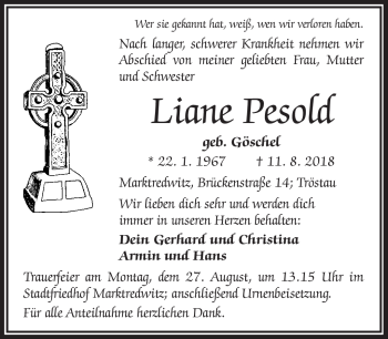 Traueranzeige von Liane Pesold von Frankenpost