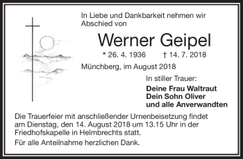 Traueranzeige von Werner Geipel von Frankenpost