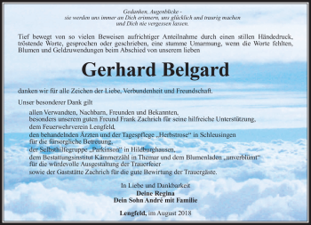 Traueranzeige von Gerhard Belgard von Südthüringer Presse
