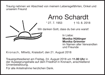 Traueranzeige von Arno Schardt von Neue Presse Coburg