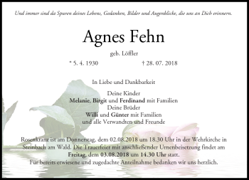 Traueranzeige von Agnes Fehn von Neue Presse Coburg