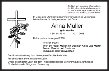 Traueranzeige von Anna Müller von Frankenpost