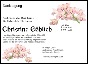 Traueranzeige von Christine Göhlich von Südthüringer Presse