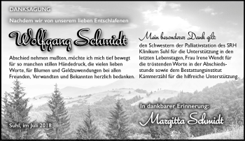 Traueranzeige von Wolfgang Schmidt von Südthüringer Presse