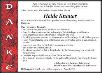 Traueranzeige von Heide Knauer von Südthüringer Presse