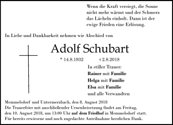 Traueranzeige von Adolf Schubart von Neue Presse Coburg