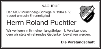 Traueranzeige von roland Puchtler von Frankenpost