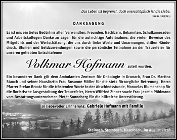 Traueranzeige von Volkmar Hofmann von Südthüringer Presse