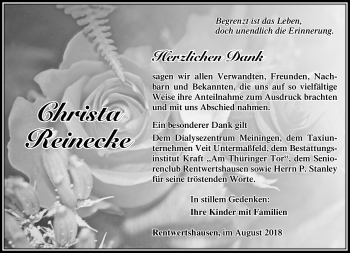 Traueranzeige von Christa Reinecke von Südthüringer Presse