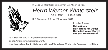 Traueranzeige von Werner Winterstein von Frankenpost
