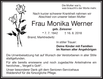 Traueranzeige von Monika Werner von Frankenpost