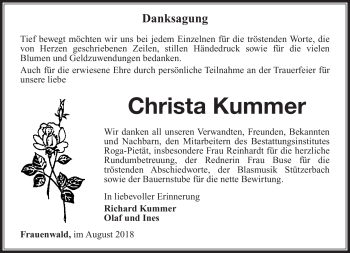 Traueranzeige von Christa Kummer von Südthüringer Presse