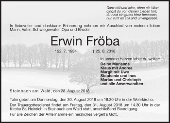 Traueranzeige von Erwin Fröba von Neue Presse Coburg