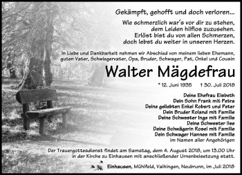 Traueranzeige von Walter Mägdefrau von Südthüringer Presse