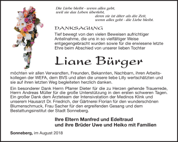Traueranzeige von Liane Bürger von Südthüringer Presse