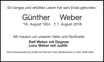Traueranzeige von Günther Weber von Neue Presse Coburg