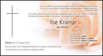 Traueranzeige von Ilse Kramp von Neue Presse Coburg