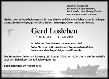 Traueranzeige von Gerd Losleben von Südthüringer Presse