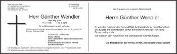 Traueranzeige von Günther Wendler von Frankenpost